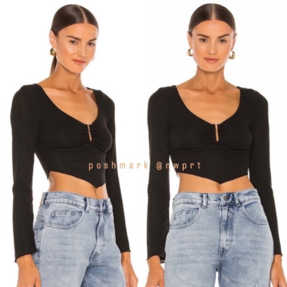 H:OURS Tabitha Crop Top Tee Shirt Blouse Black XS Revolve